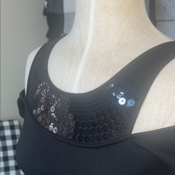 Armani Excahnge Chic Black Sequin-Trim Dress cold shoulder - Picture 5 of 6